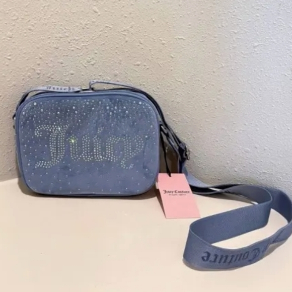 Juicy Couture Let It Shine Velvet Rhinestones Logo Crossbody Bag NWT - Picture 2 of 9